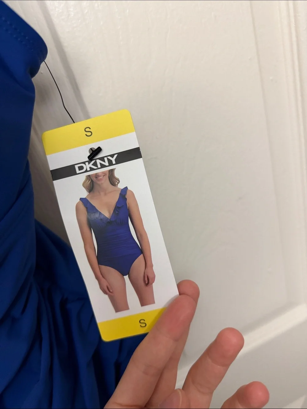 DKNY Blue Ruffle One-Piece Swimsuit - Picture 4 of 6